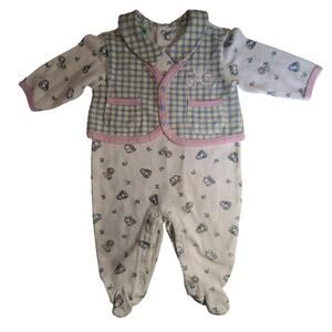 Vtg Mc Baby One Piece Animals Print Baby Girl One Piece Jumpsuit Footie 3-6 mo